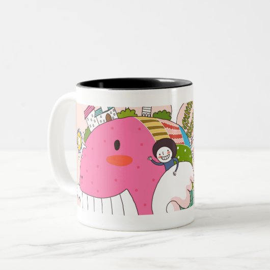 Kinderen die vissen in vijver tweekleurige koffiemok (Voorkant links)