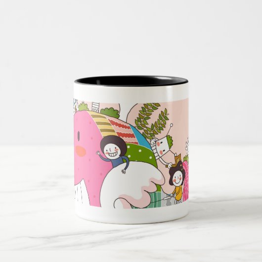 Kinderen die vissen in vijver tweekleurige koffiemok (Center)