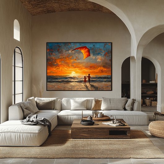 Kinderen die vliegeren bij zonsondergang - Vibrant Poster