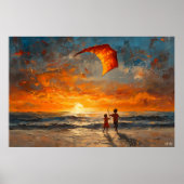 Kinderen die vliegeren bij zonsondergang - Vibrant Poster (Voorkant)