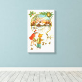 Kinderen die vogels voeden canvas afdruk (Insitu (Houten vloer))