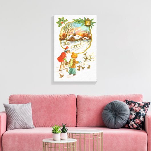 Kinderen die vogels voeden canvas afdruk (Insitu (Woonkamer))