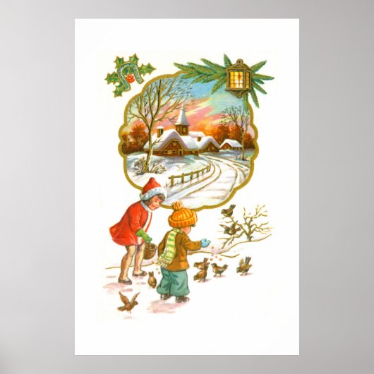 Kinderen die vogels voeden poster (Voorkant)