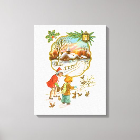 Kinderen die vogels voeren canvas afdruk (Voorkant)