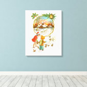 Kinderen die vogels voeren canvas afdruk (Insitu (Houten vloer))