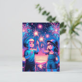 Kinderen die vuurwerk houden op 4 juli briefkaart (Staand voorkant)