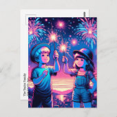 Kinderen die vuurwerk houden op 4 juli briefkaart (Voorkant / Achterkant)