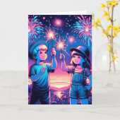 Kinderen die vuurwerk houden op 4 juli kaart (Gele Bloem)