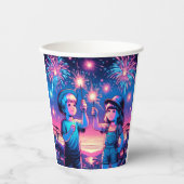 Kinderen die vuurwerk houden op 4 juli papieren bekers (Voorkant)