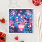 Kinderen die vuurwerk houden op 4 juli servet (Insitu)