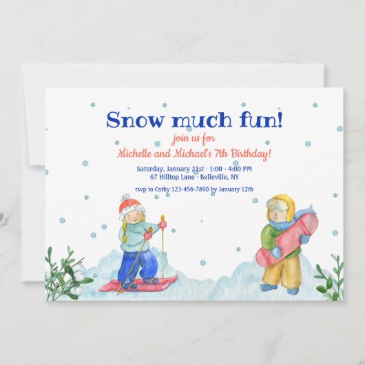Kinderen die wintersport doen Uitnodiging (Voorkant)