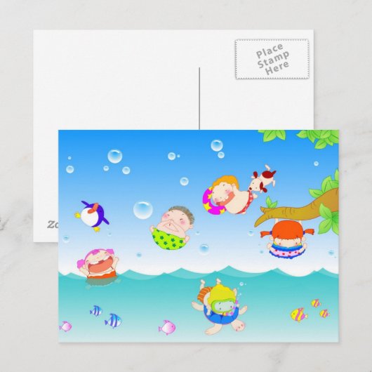Kinderen die zwemmen briefkaart (Voorkant / Achterkant)