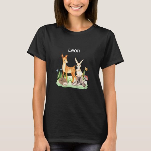Kinderen Dier hert konijn egel Leon T-shirt (Voorkant)