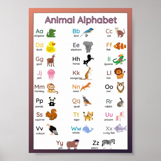 Kinderen Dieren Alfabet Muurkaart Poster (Voorkant)