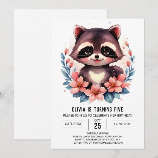 Kinderen Digitale wasbeer Meisje Verjaardag Kaart (Voorkant / Achterkant)