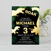 Kinderen Dino Goud Trex Jongen Dinosaur Verjaardag Folie Uitnodiging (Staand Voorkant)