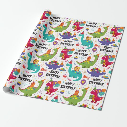 Kinderen Dino Verjaardag Gevierd Cadeaupapier (Uitgerold)