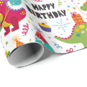 Kinderen Dino Verjaardag Gevierd Cadeaupapier (Rol Hoek)