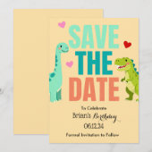 Kinderen Dino Verjaardagsfeest Save The Date Kaart (Voorkant / Achterkant)