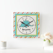 Kinderen Dinosaur Wall Clock Blue Stegosaurus Vierkante Klok (Huis)