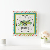 Kinderen Dinosaur Wall Clock Green Tricerotops Vierkante Klok (Huis)