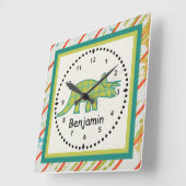 Kinderen Dinosaur Wall Clock Green Tricerotops Vierkante Klok (Hoek)