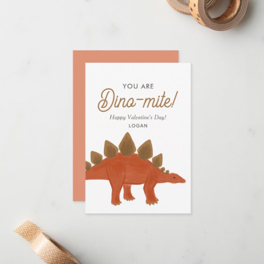 Kinderen Dinosaurus Dinomite Valentijnsdag in de k Notitiekaartje (Voorkant / Achterkant in situ)