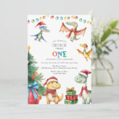 Kinderen Dinosaurus Eerste Verjaardagsfeest Uitnod Kaart (Staand voorkant)