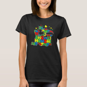 Kinderen Dinosaurus Rijdende Trein Puzzelstuk Auti T-shirt
