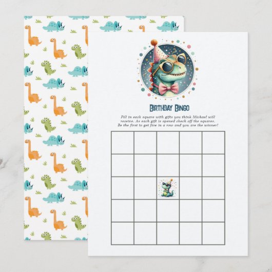 Kinderen Dinosaurus Verjaardag Bingo Spel Kaart (Voorkant / Achterkant)