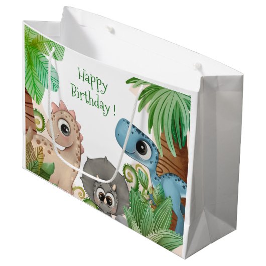 Kinderen Dinosaurus Verjaardag Groot Cadeauzakje (Voorkant Gekanteld)