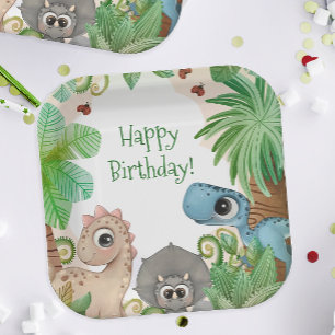Kinderen Dinosaurus Verjaardag Papieren Bordje