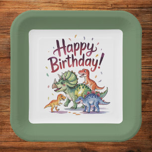 Kinderen Dinosaurus Verjaardag Papieren Bordje