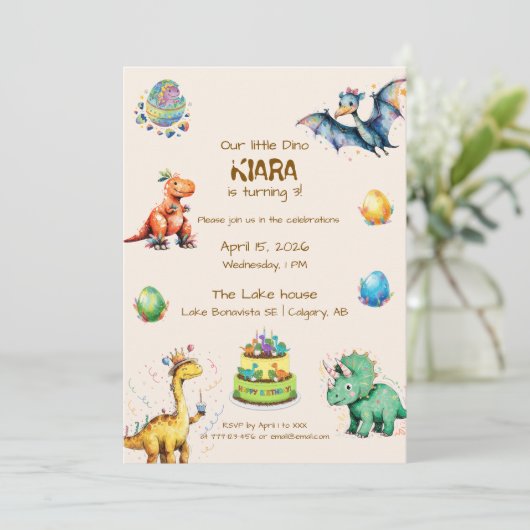 Kinderen Dinosaurus Verjaardagsfeest Aankondiging  (Staand voorkant)