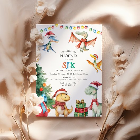 Kinderen Dinosaurus Zesde Verjaardagsfeest Uitnodi Kaart