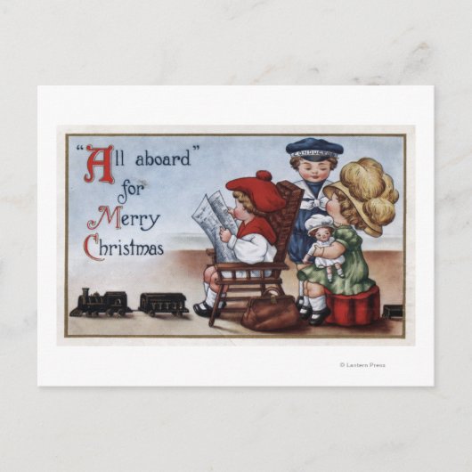 Kinderen doen alsof ze in een trein zitten briefkaart (Voorkant)
