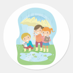 Kinderen doen natuurwetenschappelijk onderzoek in  ronde sticker