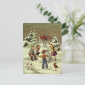  kinderen Een sneeuwman maken Briefkaart (Staand voorkant)