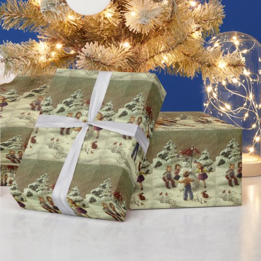  kinderen Een sneeuwman maken Cadeaupapier (Feestdagen)