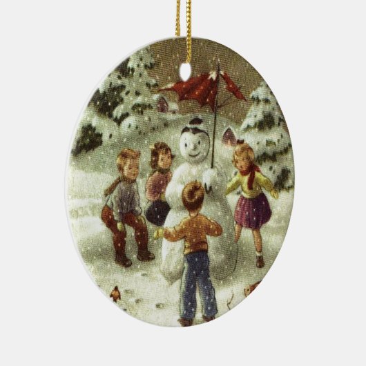  kinderen Een sneeuwman maken Keramisch Ornament (Rechts)