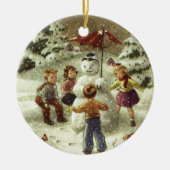  kinderen Een sneeuwman maken Keramisch Ornament (Voorkant)