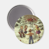  kinderen Een sneeuwman maken Magneet (Voorkant / Achterkant)