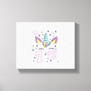 Kinderen Eenhoorn 7e verjaardag ik ben 7 jaar oud Canvas Afdruk