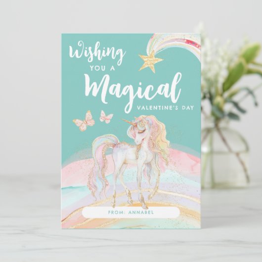 Kinderen Eenhoorn Magische Valentijn Feestdagenkaart (Staand voorkant)