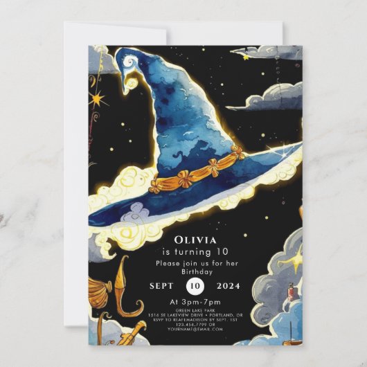 Kinderen eenvoudige magische tovenaar verjaardag kaart (Voorkant)