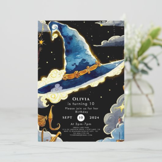 Kinderen eenvoudige magische tovenaar verjaardag kaart (Staand voorkant)