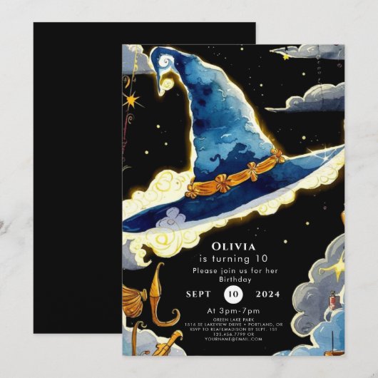 Kinderen eenvoudige magische tovenaar verjaardag kaart (Voorkant / Achterkant)