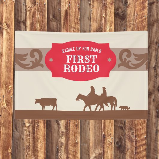 Kinderen Eerst Rodeo Rode Western Verjaardagsfeest Spandoek