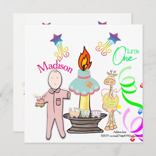 kinderen eerste baby verjaardagsuitnodiging kaart (Voorkant / Achterkant)