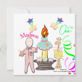 kinderen eerste baby verjaardagsuitnodiging kaart (Voorkant)